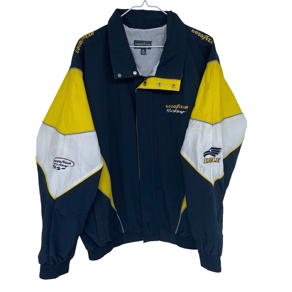 Vintage 90s Goodyear #1 in Racing Jacket‎ Mens XL Navy Yellow White NASCAR